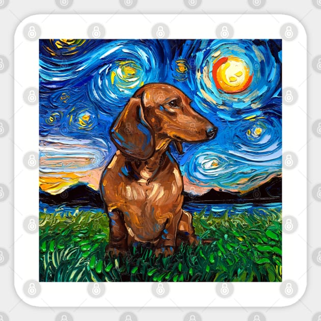 Brown Short Hair Dachshund Night Sticker by sagittariusgallery